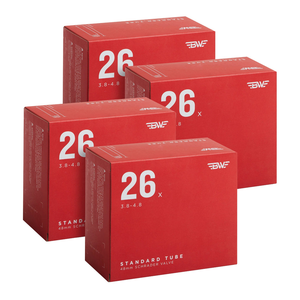 Four pack of bike tubes in red boxes