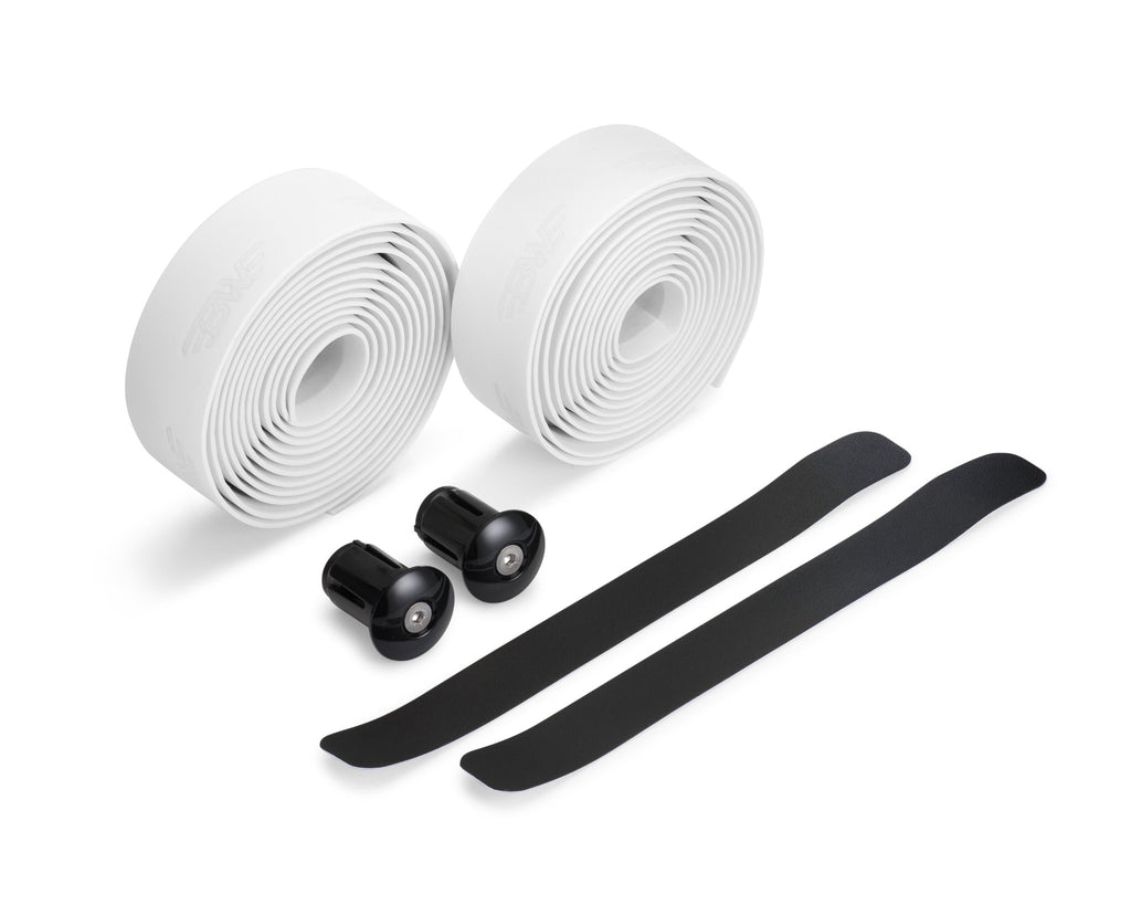 Two rolls of white handlebar tape for road bikes. White EVA handlebar tape on white background.